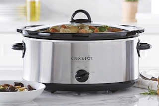 Crock-Pot 7 Quart Oval Manual Slow Cooker on a kitchen counter top.