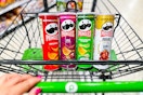 four cans of pringles in a publix shopping cart