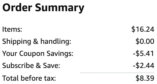 an amazon order summary ending in $8.39