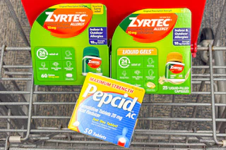 zyrtec and pepcid in a shopping cart