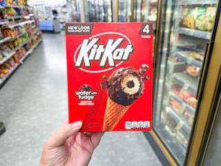 hand holding kit kat ice cream box in walgreens