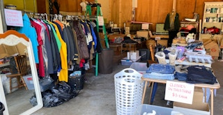 A garage set up for a garage sale