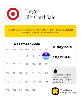 Calendar graphic of the target gift card sale in december 2026
