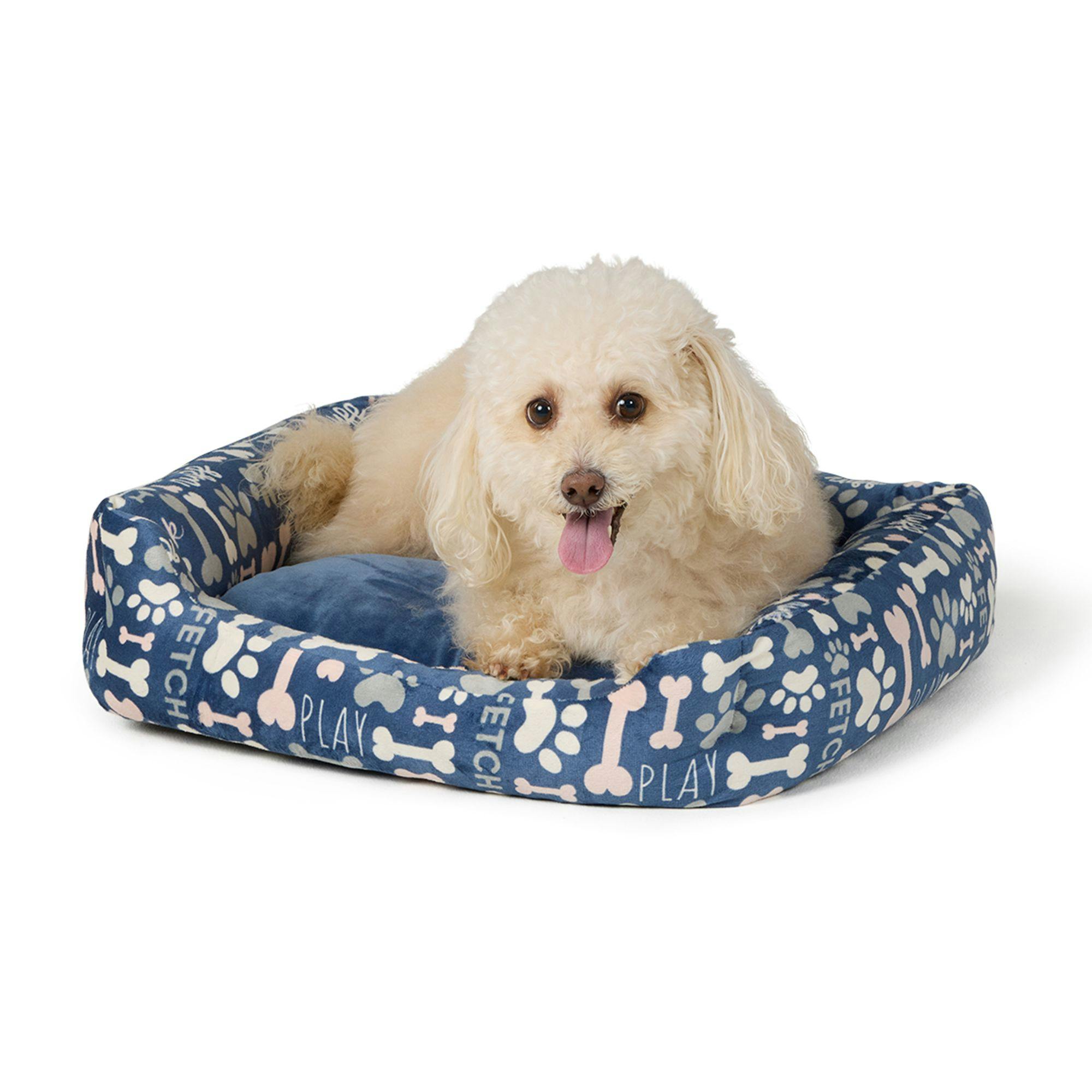 Blue Bone and Paw Print Cuddler Dog Bed