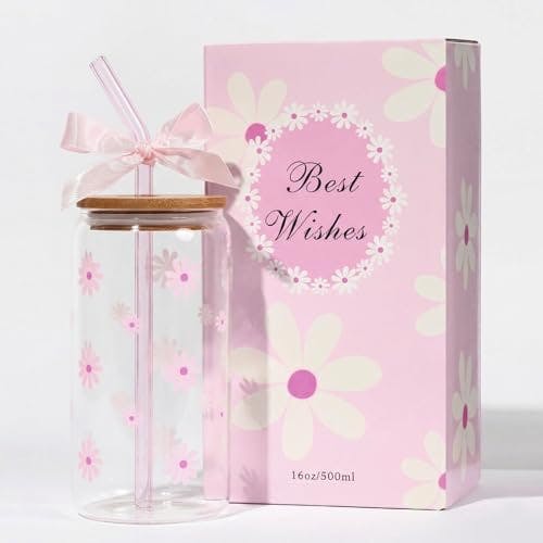 Cute Glass Cup with Lid and Straw