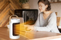 an electric space heater on a table