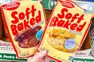 hand holding betty crocker soft baked cookie mixes