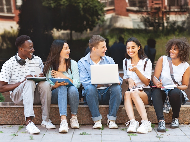 college students laughing