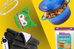 tennis bracelet, plushie, heated blanket, dutch oven, free crackers