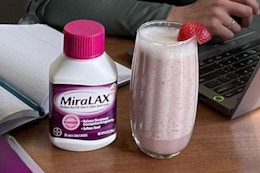 Miralax Laxative Powders next to drink