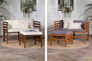 2 lifestyle images of Walker Edison Patio Furniture in two different wood finishes