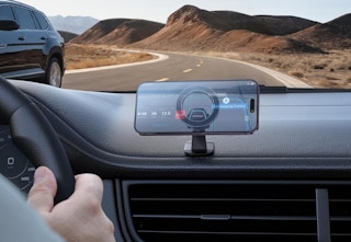 car mount holding phone on dashboard