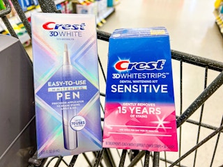 crest whitestrips and whitening pen in a walgreens cart