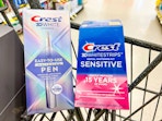 crest whitestrips and whitening pen in a walgreens cart