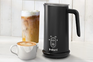 An Instant Pot milk frother next to a coffee