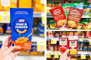 dollar general kraft, clover valley, idahoan 3-photo collage