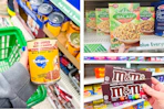 dollar tree pedigree, m&m's, suddenly salad 3-photo collage