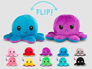 A TeeTurtle Original Reversible Octopus Plushie showing all the color variants on a grey background