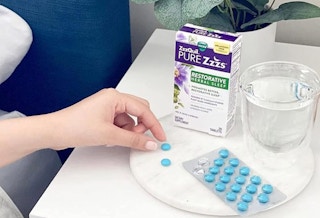 ZzzQuil Pure Zzzs tablets and box on a table