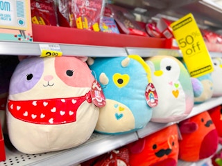 valentine squishmallows on shelf