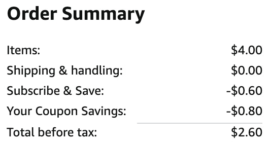 an amazon order summary ending in $2.60