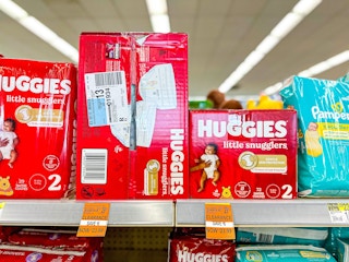 boxes of huggies diapers with clearance tags