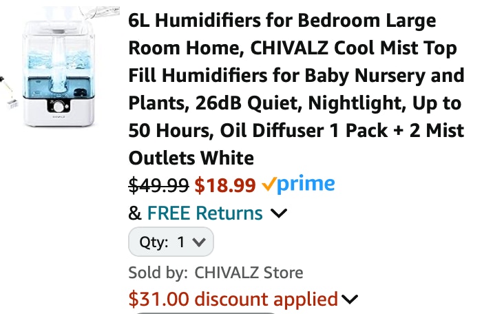 Large room humidifier Amazon receipt