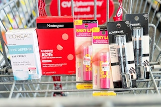 beauty products in a cart