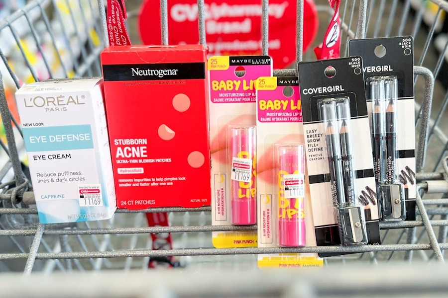 beauty products in a cart
