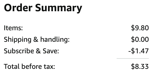 an amazon order summary ending in $8.33