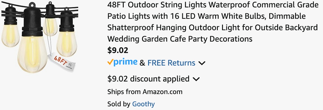 outdoor lights ending in $9.02