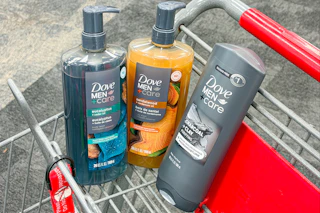 dove men+care body washes in a shopping cart