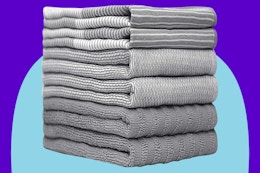Kitchen towels on a blue background.