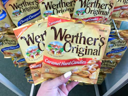 hand holding werther's original candy at dollar tree