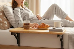 a woman using a desk