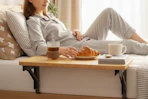 a woman using a desk