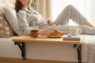 a woman using a desk