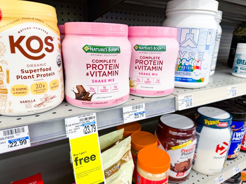 natures bounty protein powder with a buy one, get one free sign