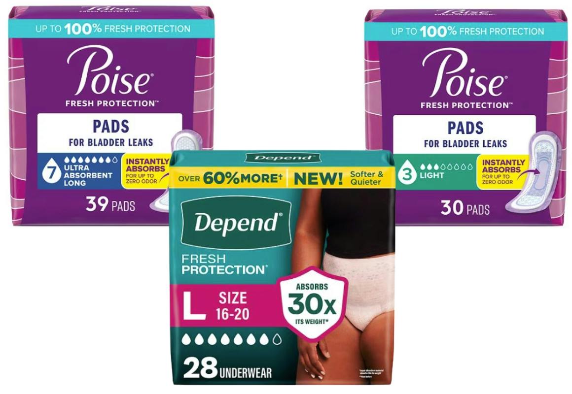 1 Depend + 2 Poise Products