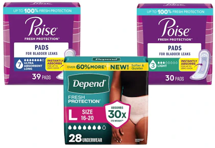 1 Depend + 2 Poise Products