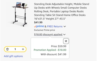 standing desk Amazon receipt