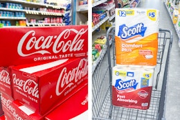 collage image of coca-cola soda and scott paper products