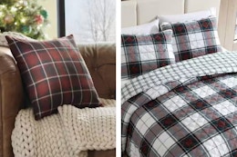 plaid pillow and quilt set