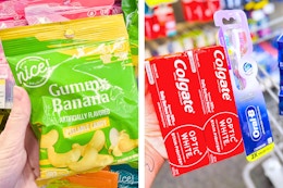 collage with nice candy, oral-b, and colgate products