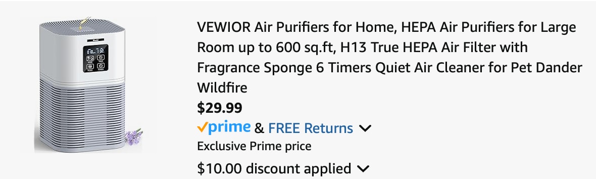 Air purifier Amazon receipt