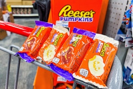 reese's pumpkins on a cart handle