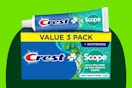 Crest + Scope Toothpaste on a green background.
