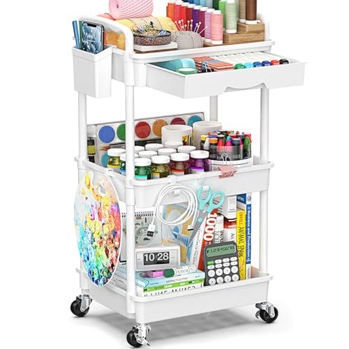 3-Tier Rolling Cart with Drawer