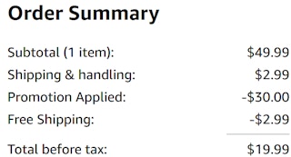 an amazon order summary ending in $19.99