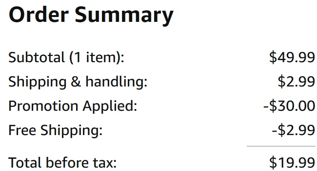 an amazon order summary ending in $19.99